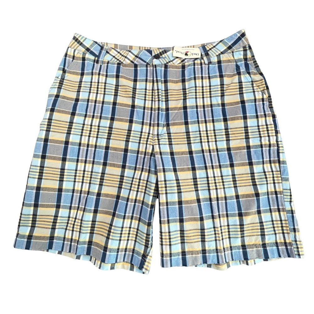 Duck Head Mens 38 Deck Shorts Blue Yellow Plaid Cotton Flat Front Chino NWT